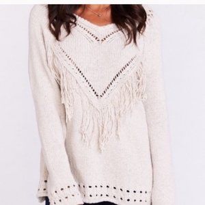 Show Me Your Mumu Frances Mellow Fringe Heart Pullover Sweater Medium